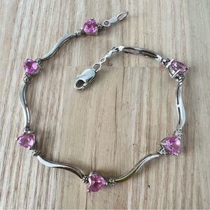 925 Sterling silver pink heart and diamond bracelet 5mm width